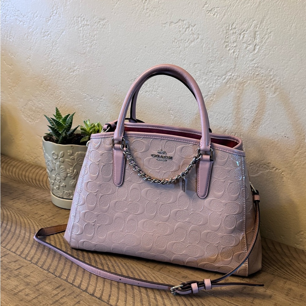 Coach Pink Handbag signature debossed set